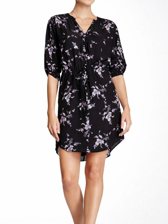 Rebecca Taylor Dresses & Skirts - Rebecca Taylor 100% Silk Printed Wrap Dress – Size 2 – Black Floral Long Sleeve